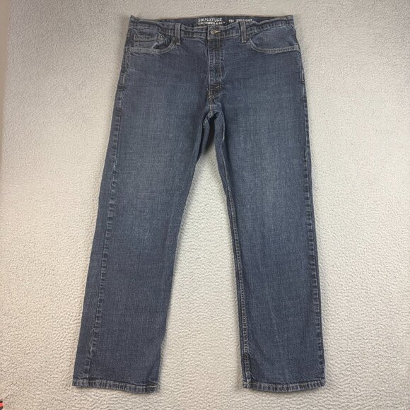 Levis S51 Signature Straight Leg Jeans Mens 40x32 Blue Dark Wash Comfort Stretch - Picture 1 of 8